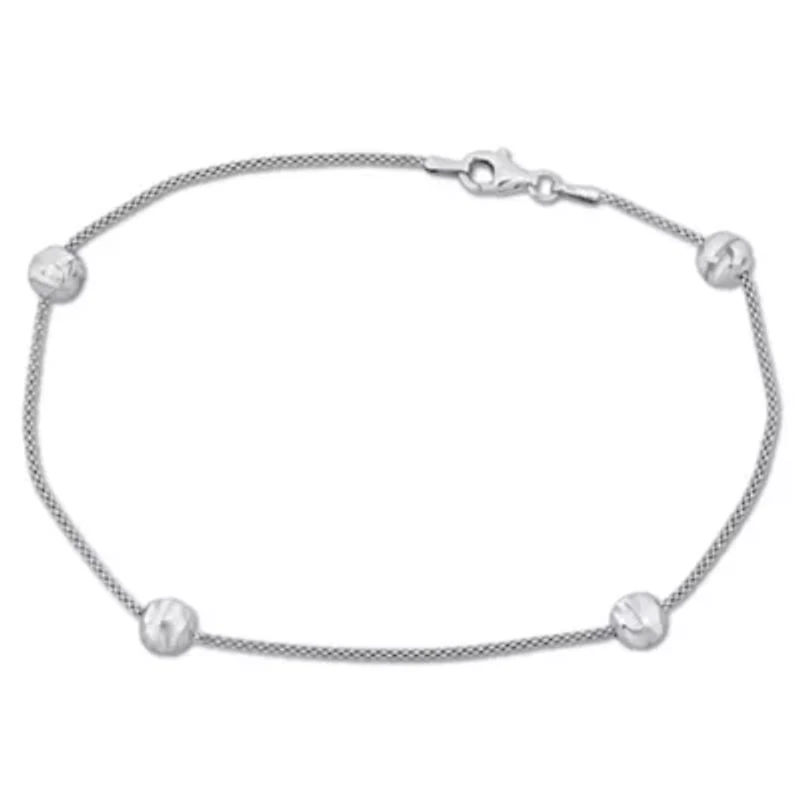6MM Ball Station Chain Anklet in Sterling Silver