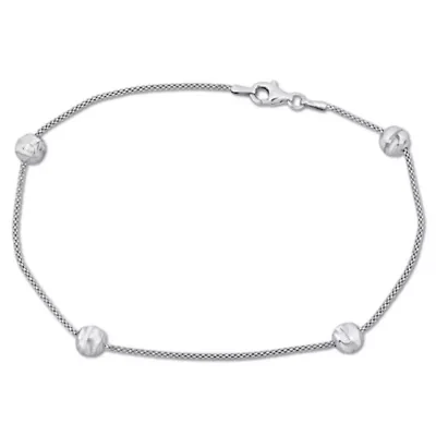 6MM Ball Station Chain Anklet in Sterling Silver