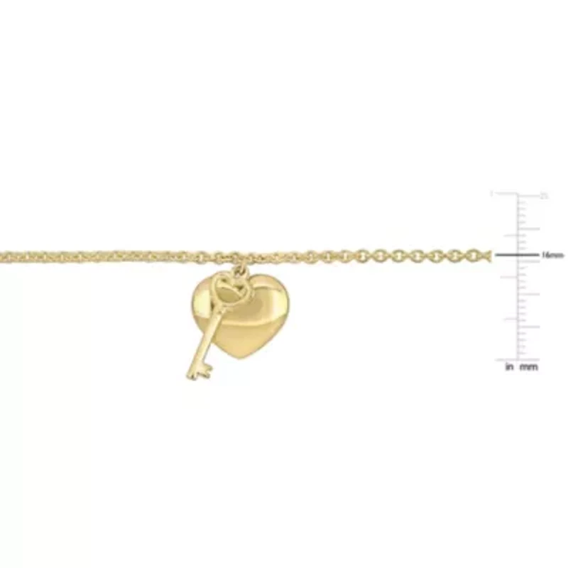 Heart & Key Charm Bracelet in 18K Yellow Gold Plated Sterling Silver