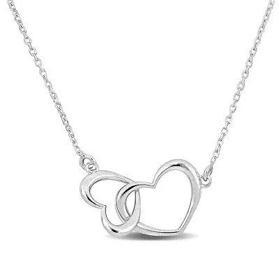 Double Heart Charm Necklace in Sterling Silver