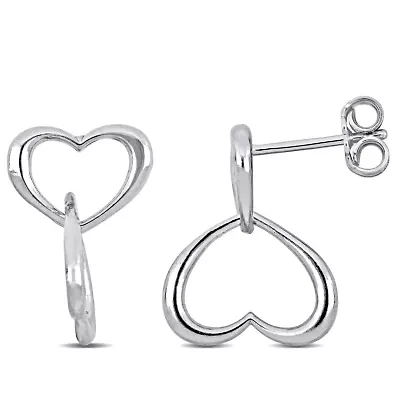 Double Heart Drop Earrings in Sterling Silver
