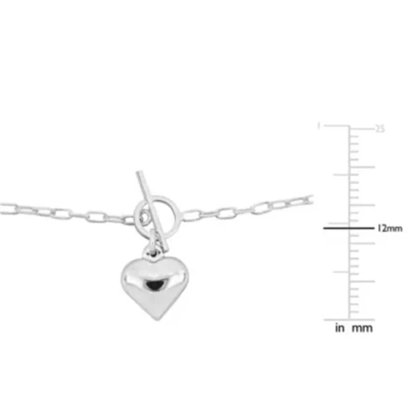 Heart Charm Oval Link Chain Bracelet in Sterling Silver