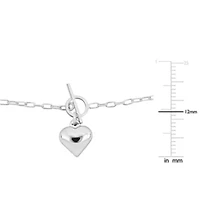 Heart Charm Oval Link Chain Bracelet in Sterling Silver