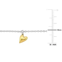 Heart Charm Cable Chain Bracelet in 2-Tone White and Yellow Plated Sterling Silver