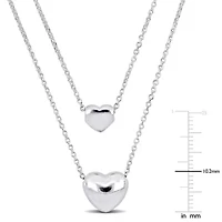 2 Hearts Double Strand Charm Necklace in Sterling Silver