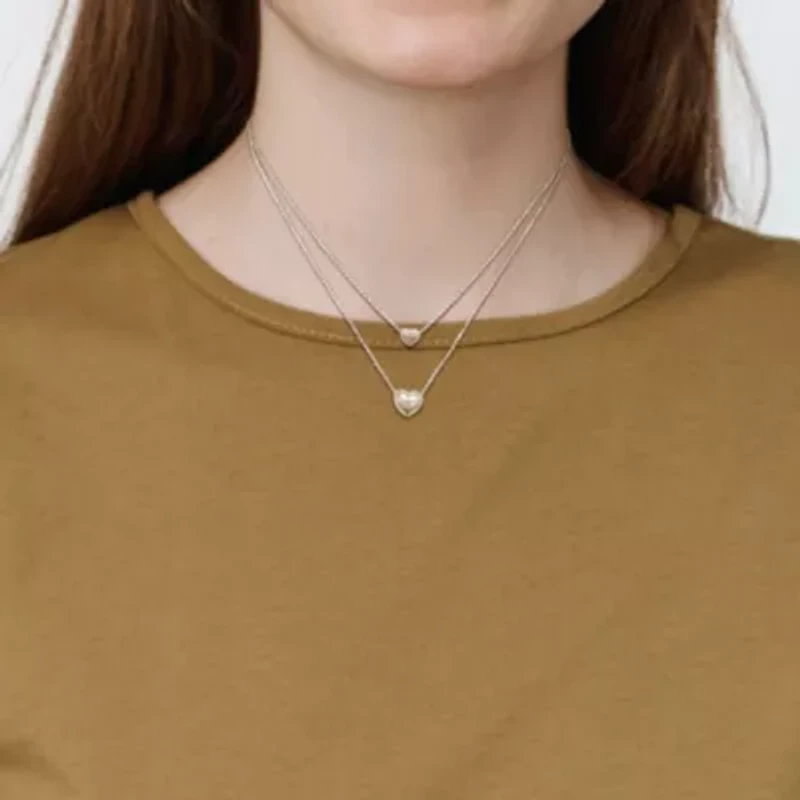 2 Hearts Double Strand Charm Necklace in Sterling Silver