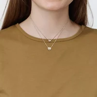 2 Hearts Double Strand Charm Necklace in Sterling Silver