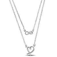 Infinity & Heart Charm Double Strand Necklace in Sterling Silver