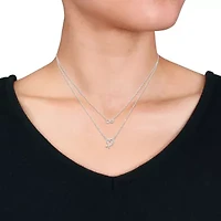 Infinity & Heart Charm Double Strand Necklace in Sterling Silver