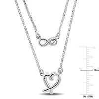 Infinity & Heart Charm Double Strand Necklace in Sterling Silver