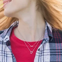 Infinity & Heart Charm Double Strand Necklace in Sterling Silver