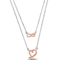 Infinity & Heart 2-Strand Necklace in 2-Tone Rose Plated & White Sterling Silver