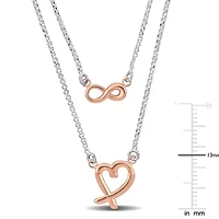 Infinity & Heart 2-Strand Necklace in 2-Tone Rose Plated & White Sterling Silver
