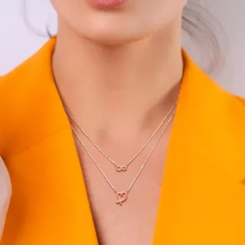 Infinity & Heart 2-Strand Necklace in 2-Tone Rose Plated & White Sterling Silver