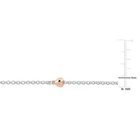 Heart Charm Rolo Chain Necklace in 2-Tone Rose Plated & White Sterling Silver