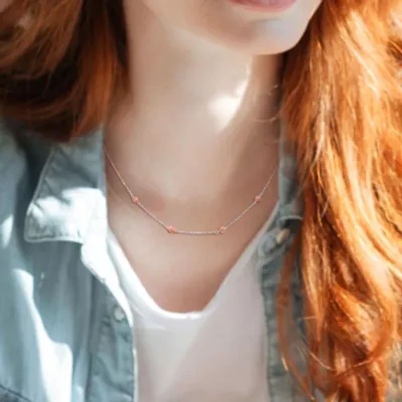 Heart Charm Rolo Chain Necklace in 2-Tone Rose Plated & White Sterling Silver