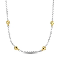 Heart Charm Station Necklace in 2-Tone Yellow Plated & White Sterling Silver