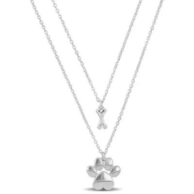 Paw & Bone Charm Double Strand Necklace in Sterling Silver