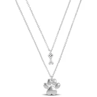 Paw & Bone Charm Double Strand Necklace in Sterling Silver
