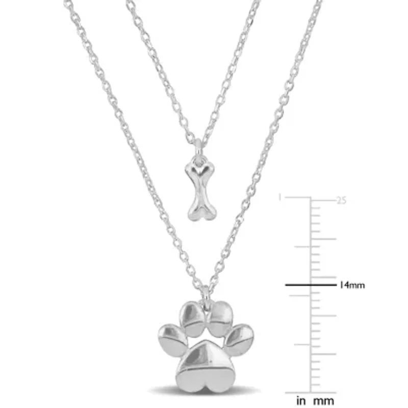 Paw & Bone Charm Double Strand Necklace in Sterling Silver