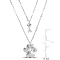 Paw & Bone Charm Double Strand Necklace in Sterling Silver
