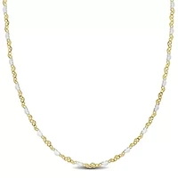 White Enamel Heart Link Necklace in Yellow Plated Sterling Silver