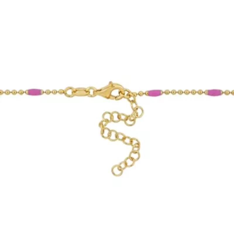 Pink Enamel Ball Link Necklace in Yellow Plated Sterling Silver