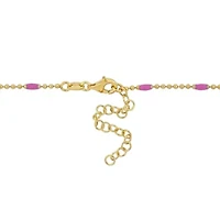 Pink Enamel Ball Link Necklace in Yellow Plated Sterling Silver