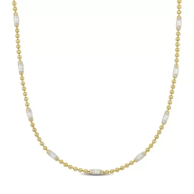 White Enamel Ball Link Necklace in Yellow Plated Sterling Silver