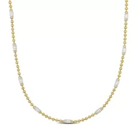 White Enamel Ball Link Necklace in Yellow Plated Sterling Silver