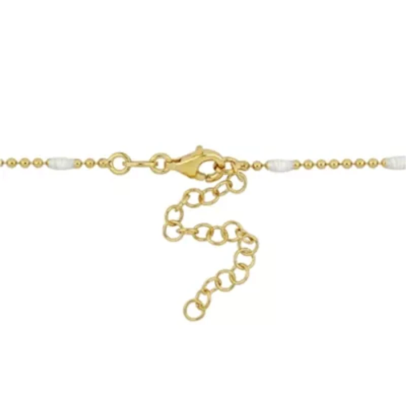 White Enamel Ball Link Necklace in Yellow Plated Sterling Silver