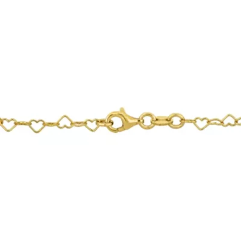 3.3MM Heart Link Bracelet with Enamel Heart Charms in Yellow Plated Sterling Silver