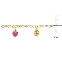 3.3MM Heart Link Bracelet with Enamel Heart Charms in Yellow Plated Sterling Silver