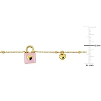 Lock & Heart Charm Cable and Bead Chain Bracelet in Yellow Plated Sterling Silver