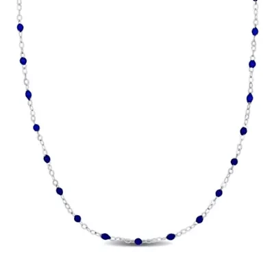 Blue Enamel Bead Station Forzatina Brill Necklace in Sterling Silver