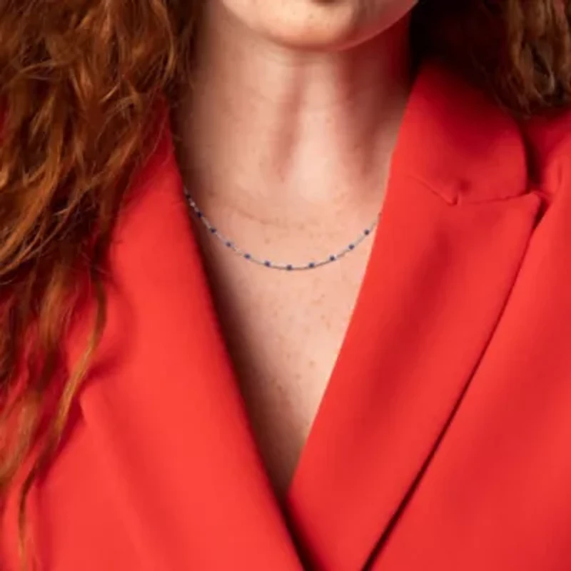 Blue Enamel Bead Station Forzatina Brill Necklace in Sterling Silver