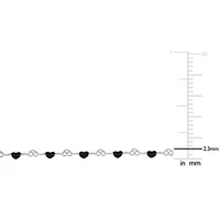 Black Enamel Bead Heart Link Station Necklace in Sterling Silver