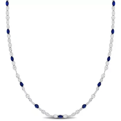 Blue Enamel Bead Station Necklace in Sterling Silver
