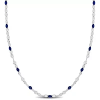 Blue Enamel Bead Station Necklace in Sterling Silver