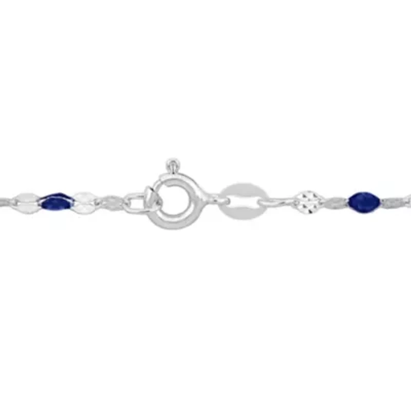 Blue Enamel Bead Station Necklace in Sterling Silver