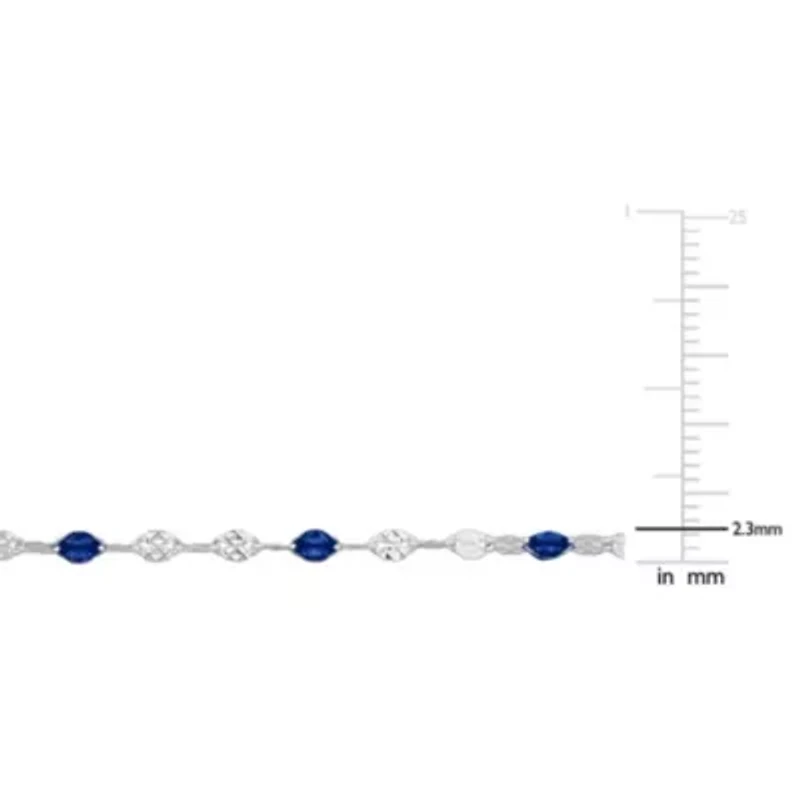 Blue Enamel Bead Station Necklace in Sterling Silver