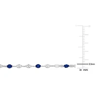 Blue Enamel Bead Station Necklace in Sterling Silver