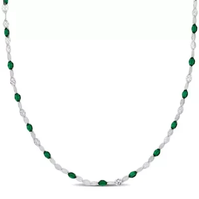 Green Enamel Bead Station Necklace in Sterling Silver