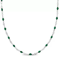 Green Enamel Bead Station Necklace in Sterling Silver