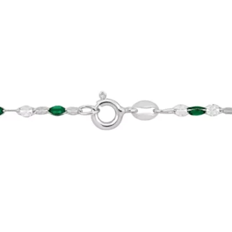 Green Enamel Bead Station Necklace in Sterling Silver