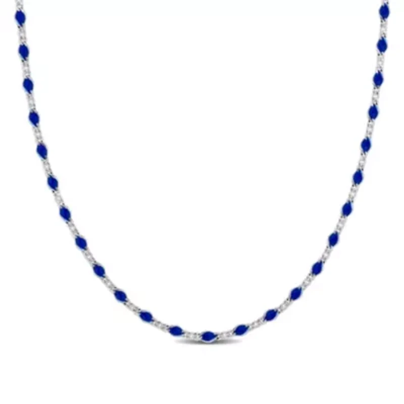 Blue Enamel Bead Necklace in Sterling Silver