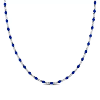 Blue Enamel Bead Necklace in Sterling Silver