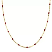 Red Enamel Bead Station Necklace in Yellow Plated Sterling Silver