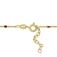 Red Enamel Bead Station Necklace in Yellow Plated Sterling Silver