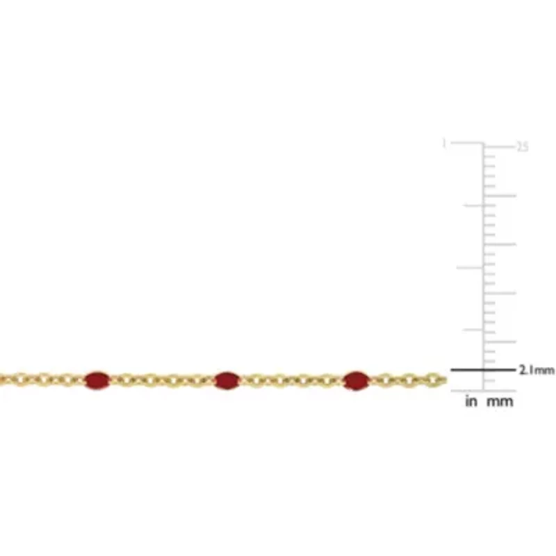 Red Enamel Bead Station Necklace in Yellow Plated Sterling Silver